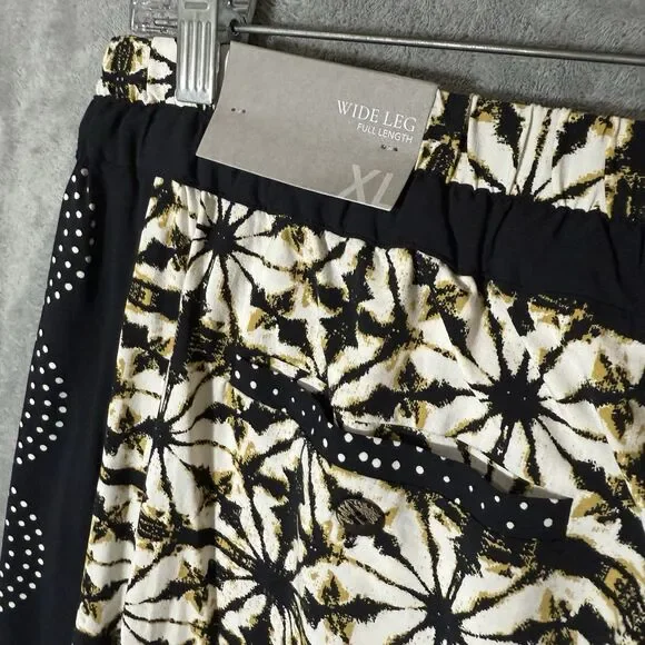 NWT Soft Surroundings Women XL Pants Canna Black Yellow Beachy Flowy Wide Leg